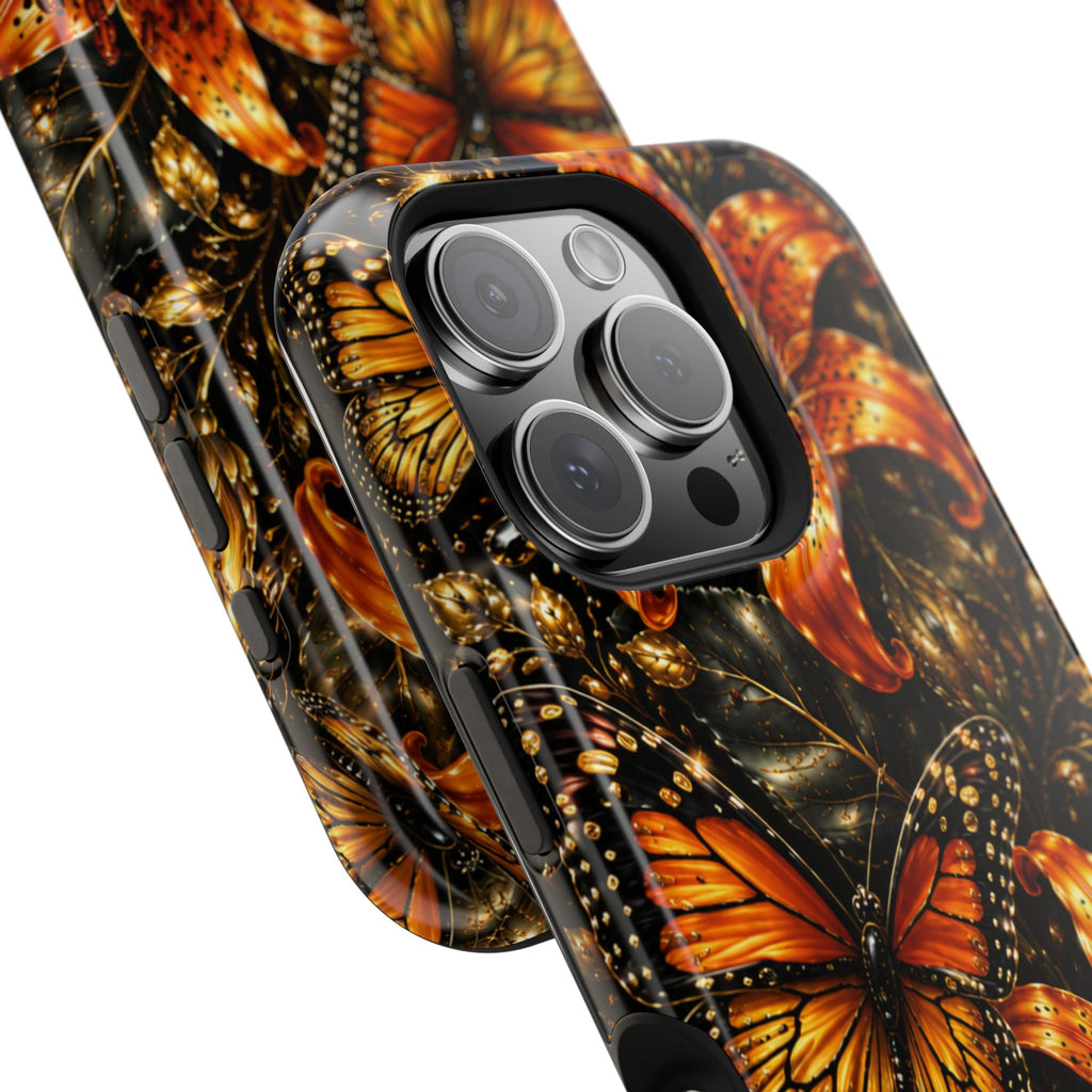Floral Monarch Phone Case — Orange Sunflower & Butterfly Magnetic Impact-Resistant Case