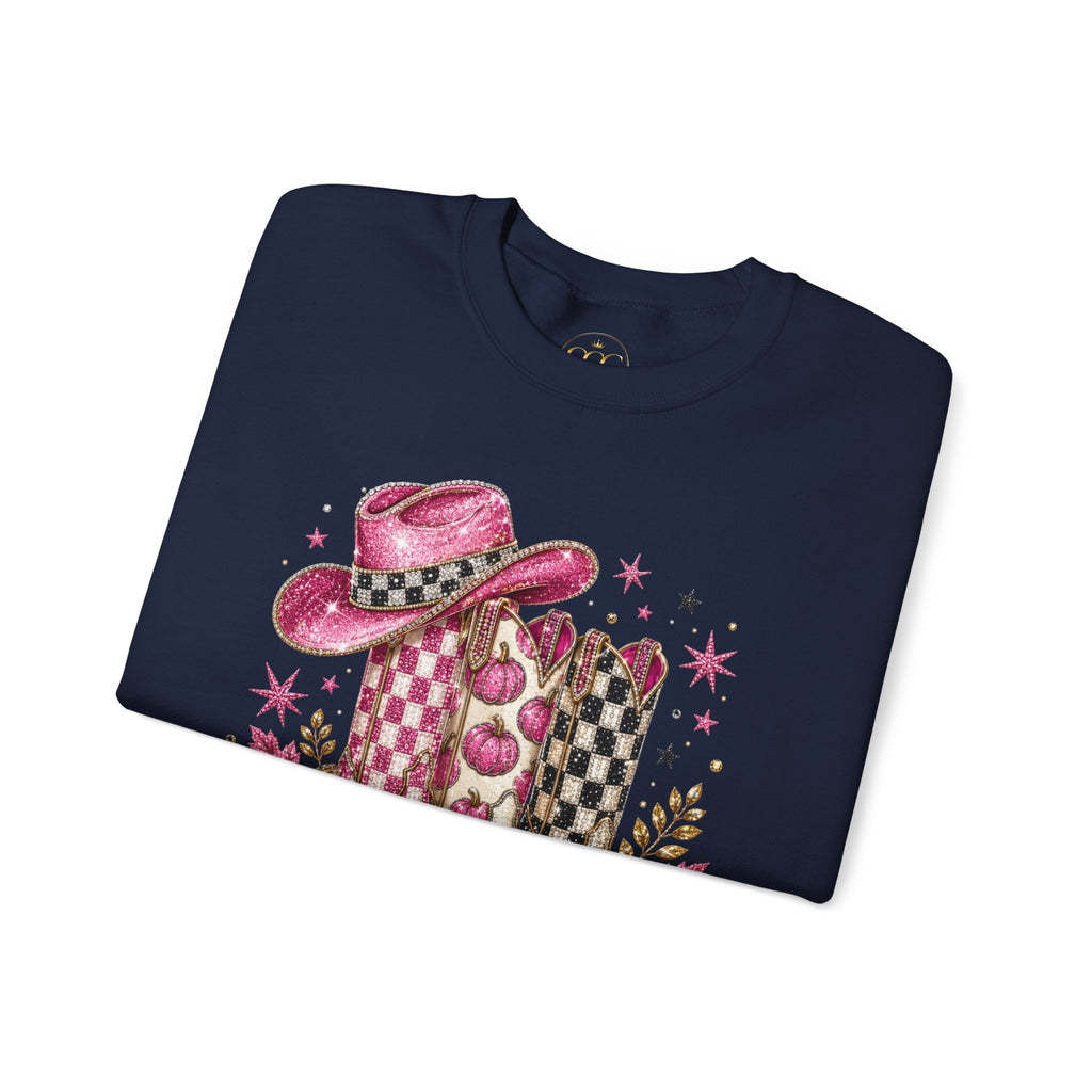 Cowgirl Cowboy Boots & Hat Sweatshirt — Pink Western Graphic Crewneck