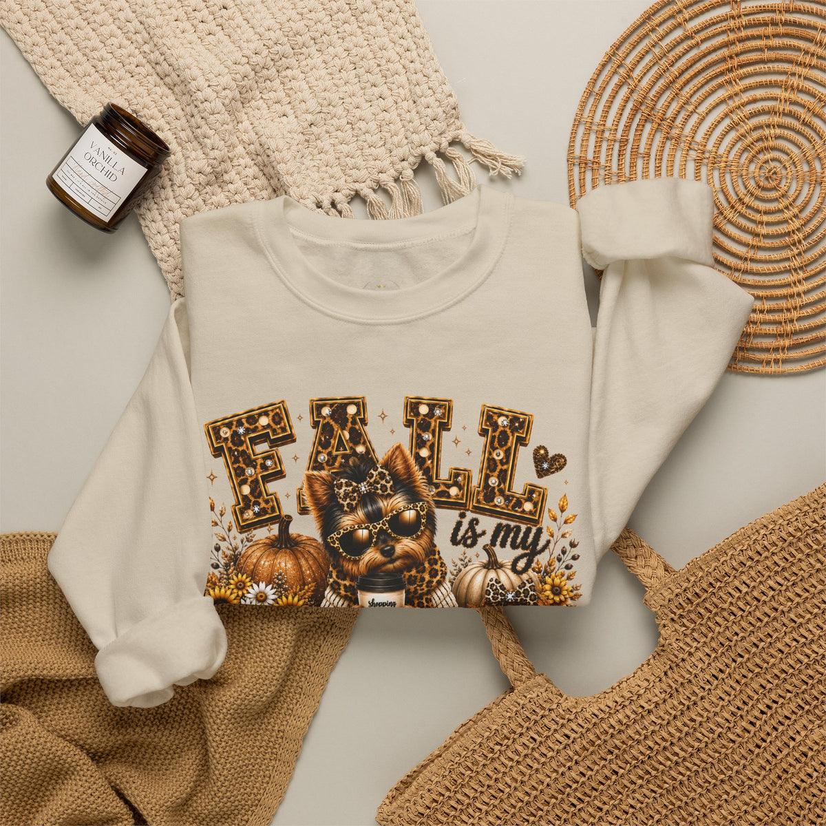Fall Is My Favorite Season Sweatshirt — Cozy Autumn Cat & Pumpkin Design