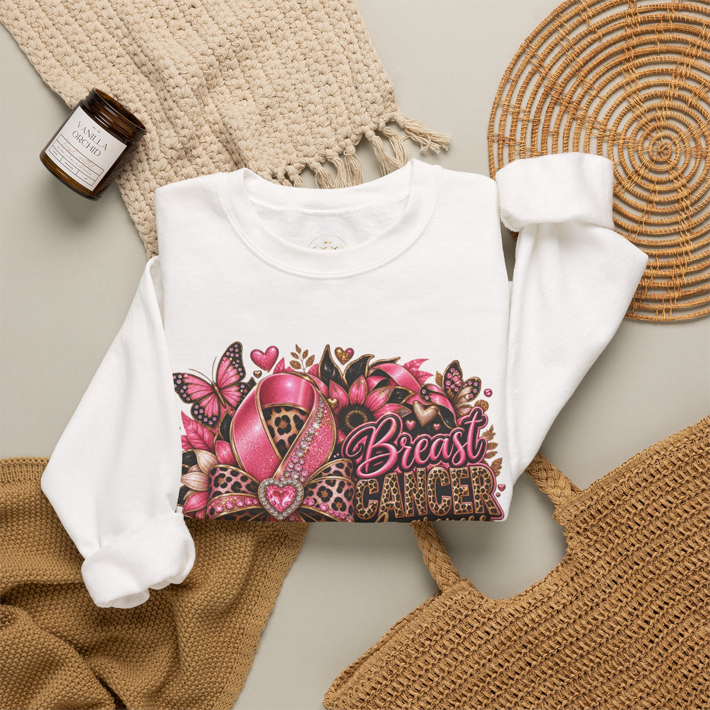 Crewneck Sweatshirt — Pink Ribbon Breast Cancer Awareness Floral Design