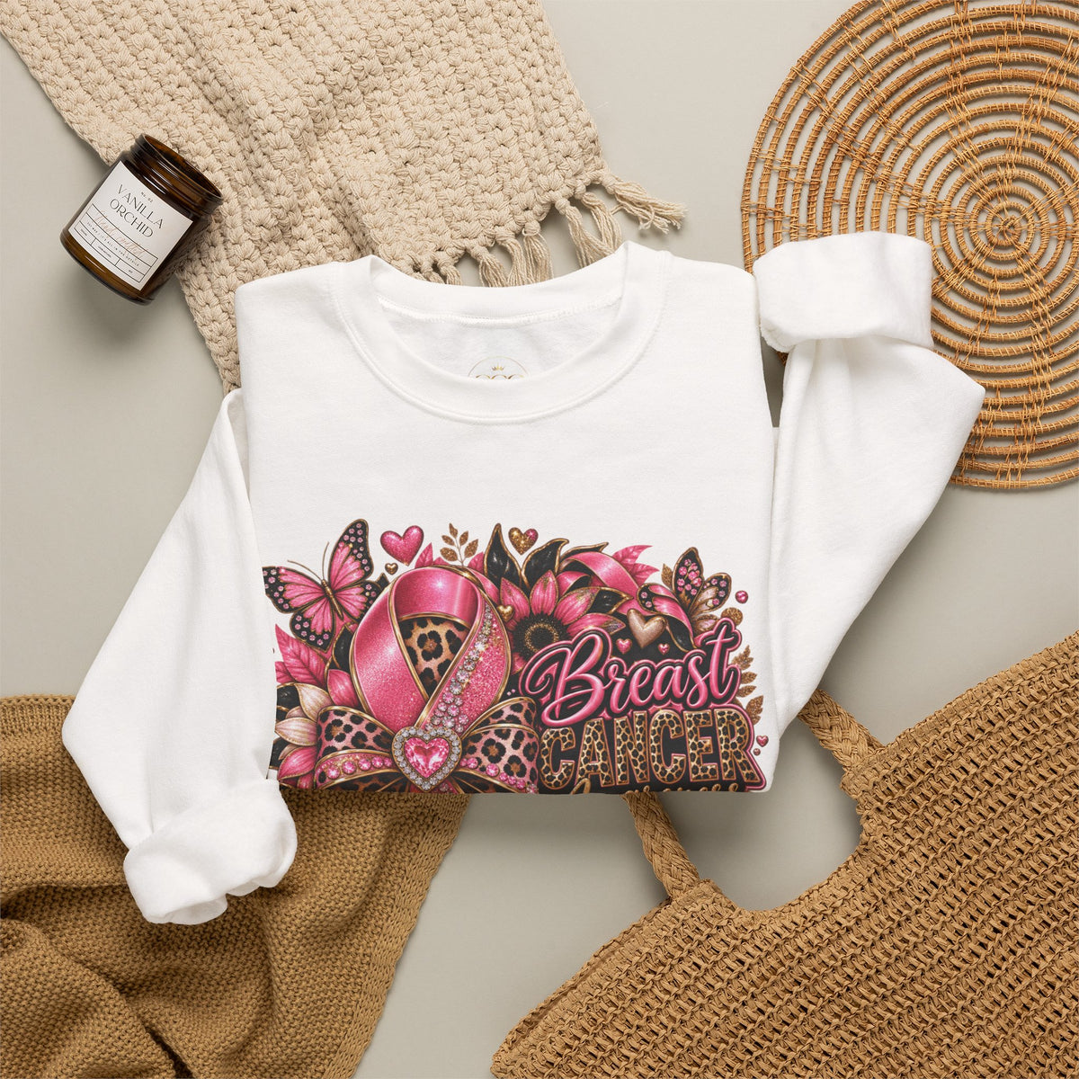 Crewneck Sweatshirt — Pink Ribbon Breast Cancer Awareness Floral Design