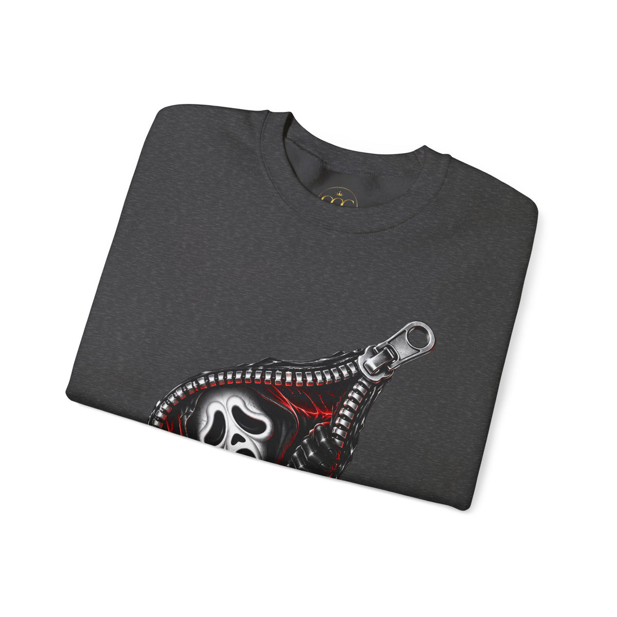 Zip-Open Horror Mask Sweatshirt — Scream-Inspired Graphic Crewneck
