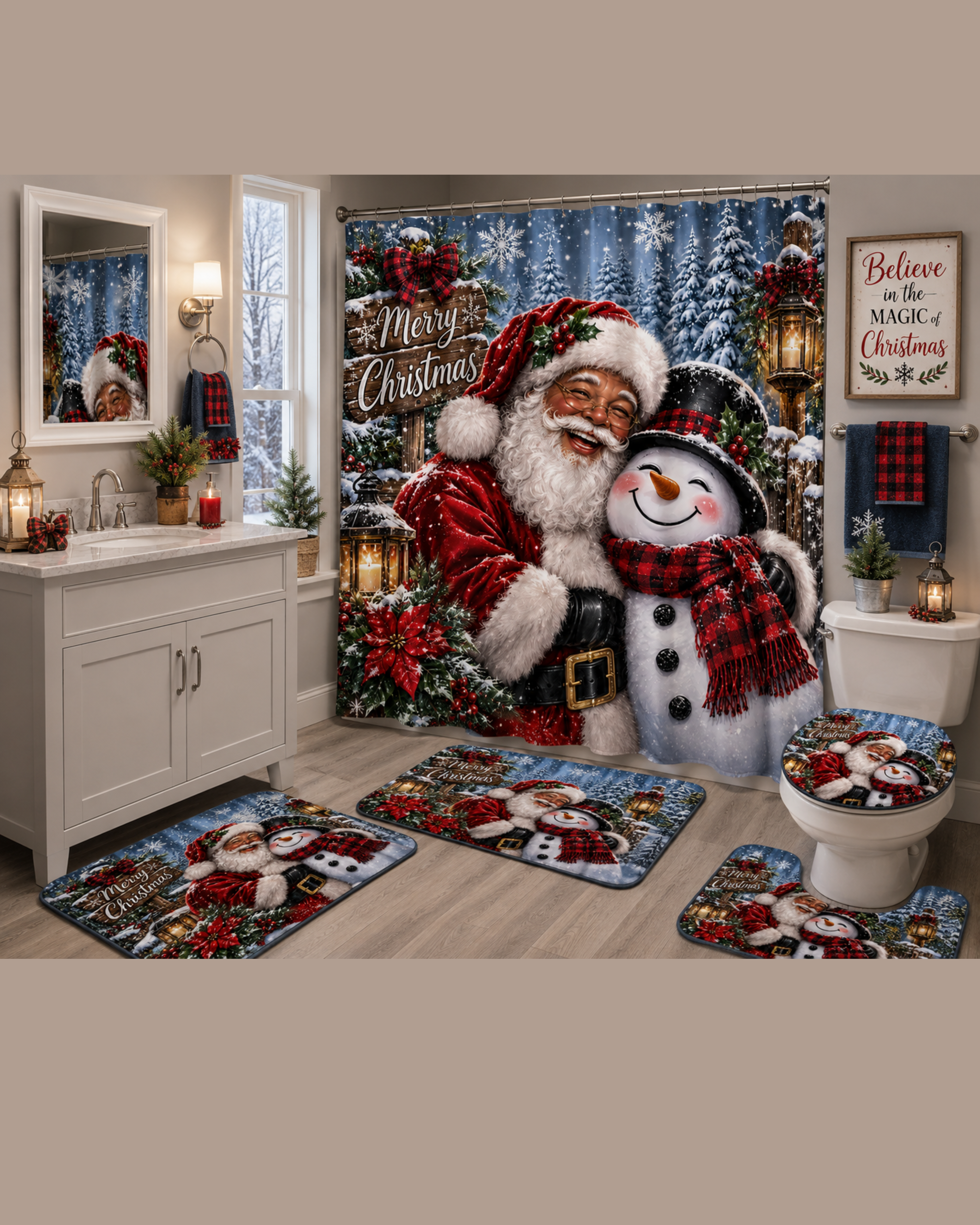 Merry Christmas Santa & Snowman 3-Piece Bathroom Set | Holiday Home Decor