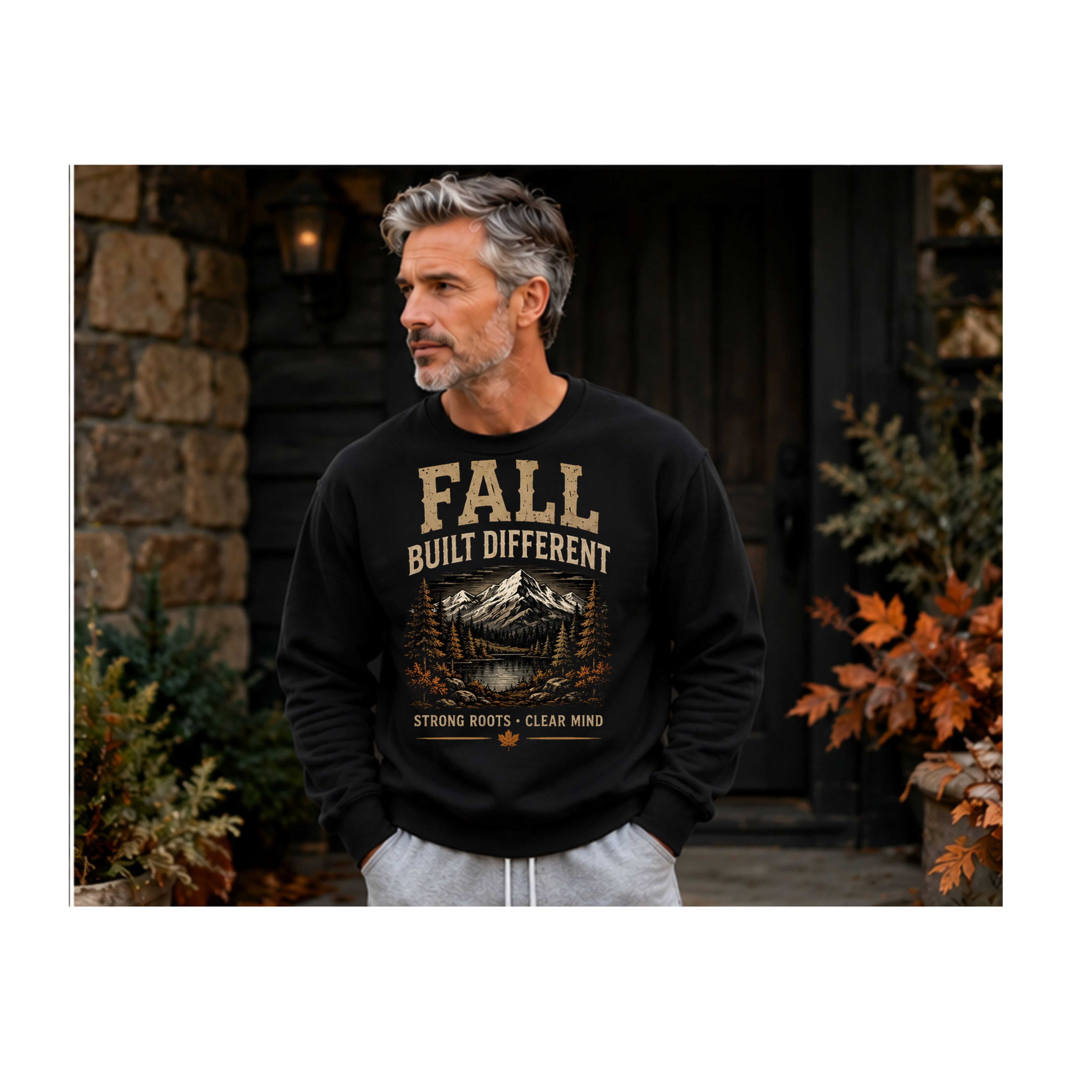 Fall Built Different Sweatshirt | Men's Strong Roots Clear Mind Crewneck