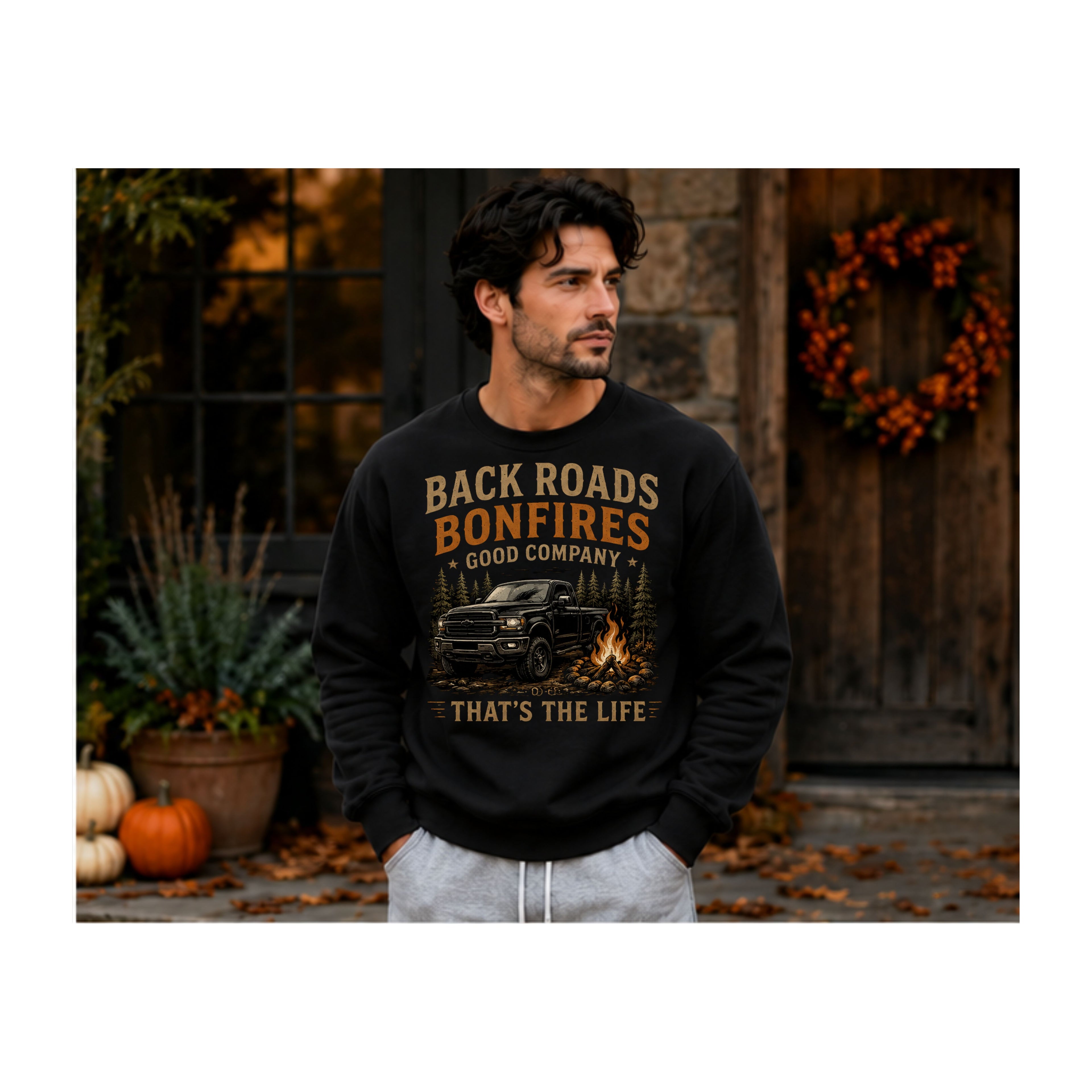 Back Roads Bonfires Good Company Sweatshirt | Men's Fall Crewneck