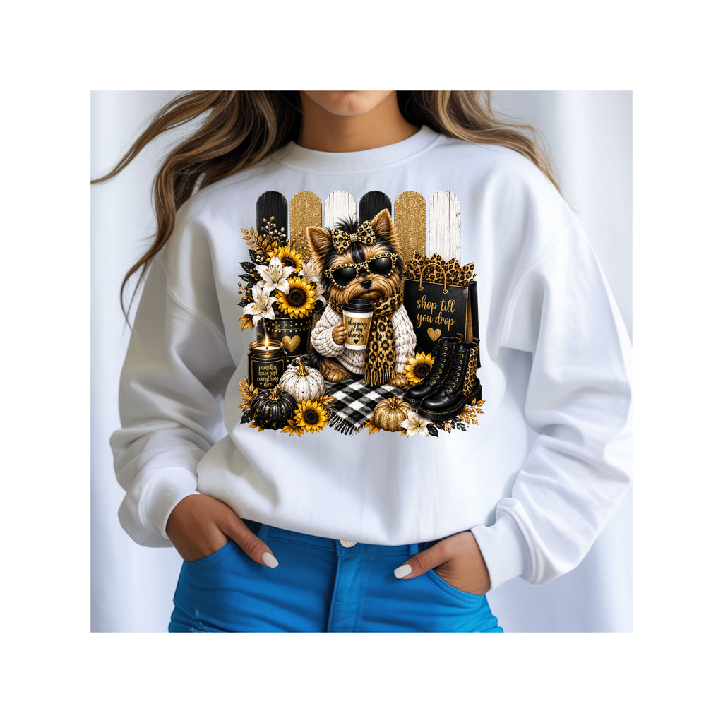 Shop Till You Drop Yorkie Fall Sweatshirt