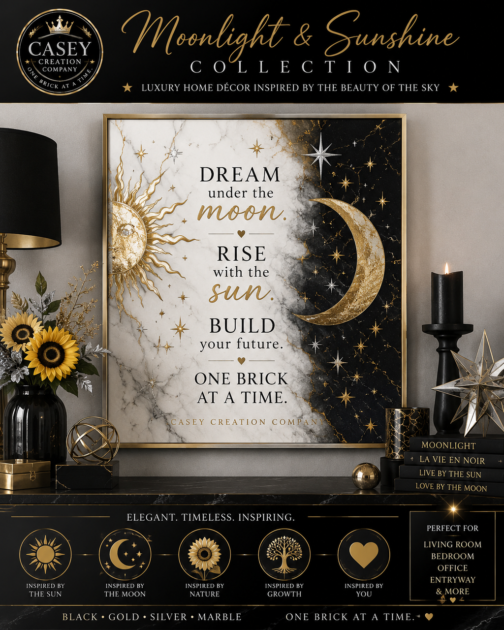 Sun & Moon Motivational Canvas - "Dream under the moon, Rise with the sun" Stretched Wall Art