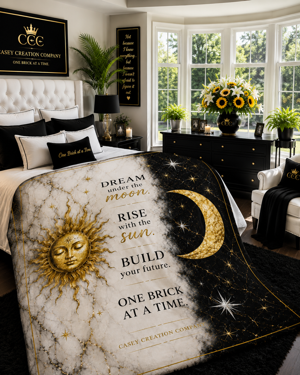 Dream Under the Moon Velveteen Plush Blanket – Sun & Moon Inspirational Quote Throw