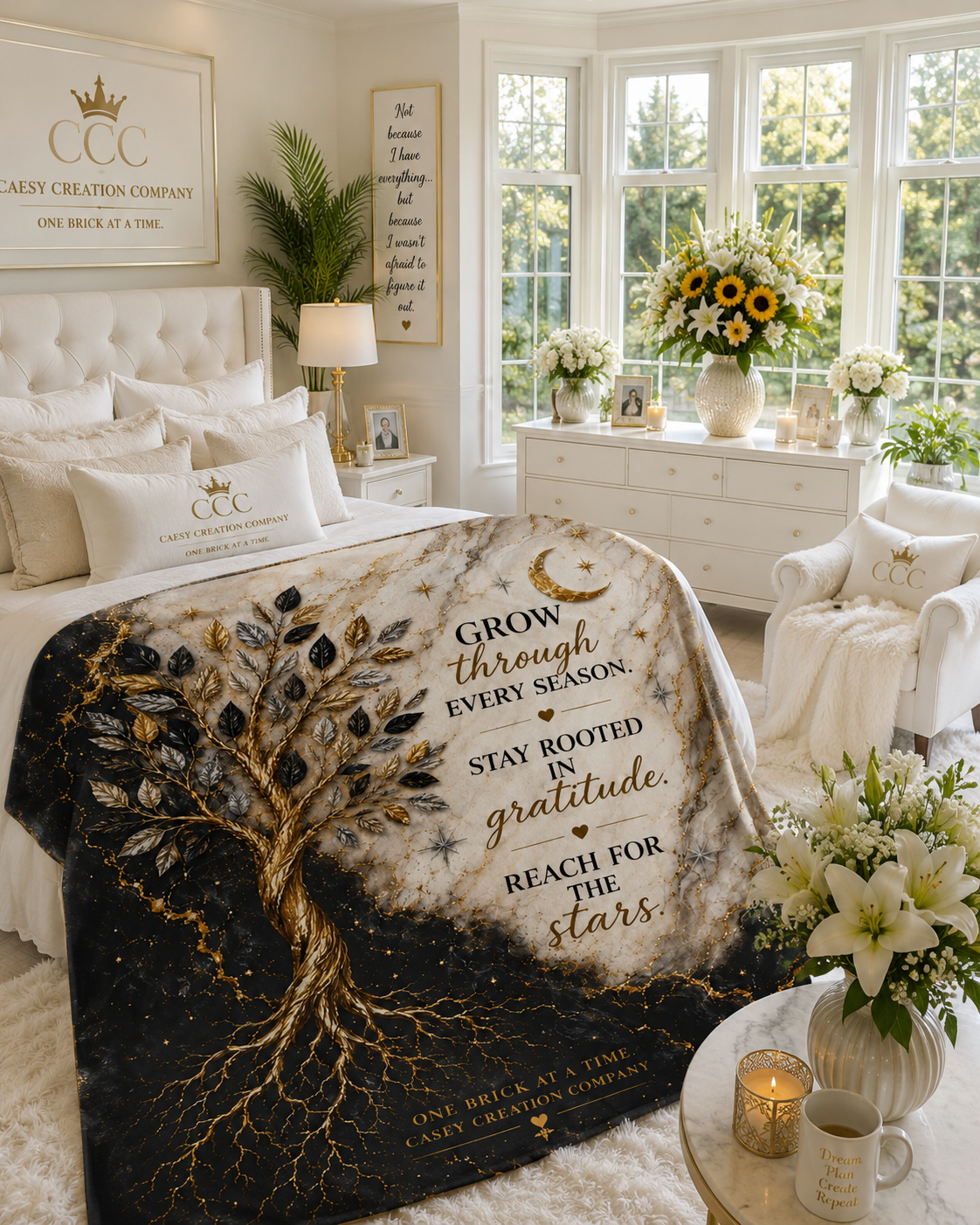Inspirational Tree of Life Velveteen Plush Blanket – "Grow Through Every Season" Gratitude Throw