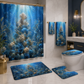 Underwater Coral Blue Bath Mat Set — 3-Piece Ocean Bathroom Rug Set