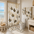 Coastal Angel Fish Bath Mat Set — 3-Piece Nautical Bathroom Rugs