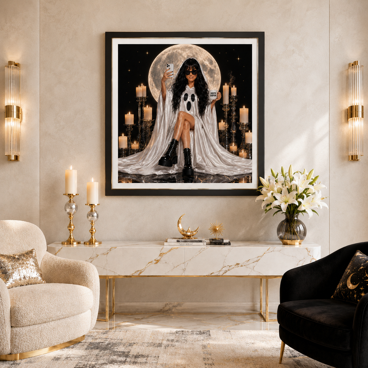 Personalized Ghosted Everyone Moon Portrait Canvas – Custom 20″ × 20″ Wall Art