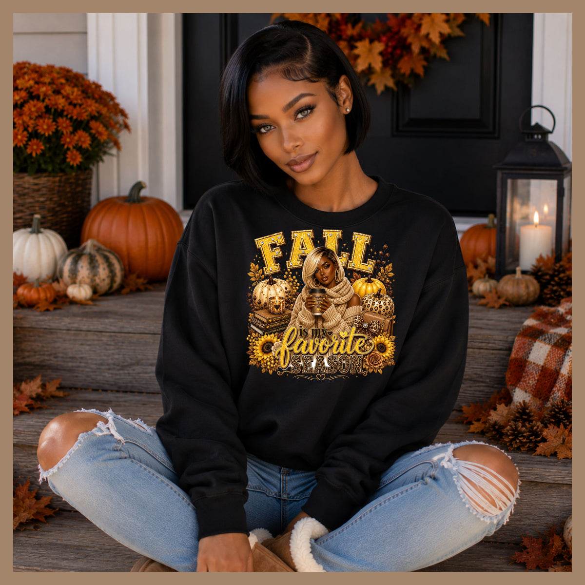 Fall Favorite Season Sweatshirt — Autumn Pumpkin & Sunflower Crewneck