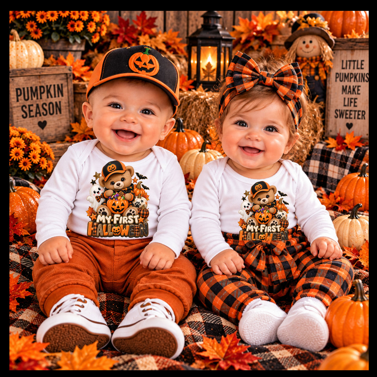 My First Halloween Baby Long Sleeve Onesie | Pumpkin Bear Graphic