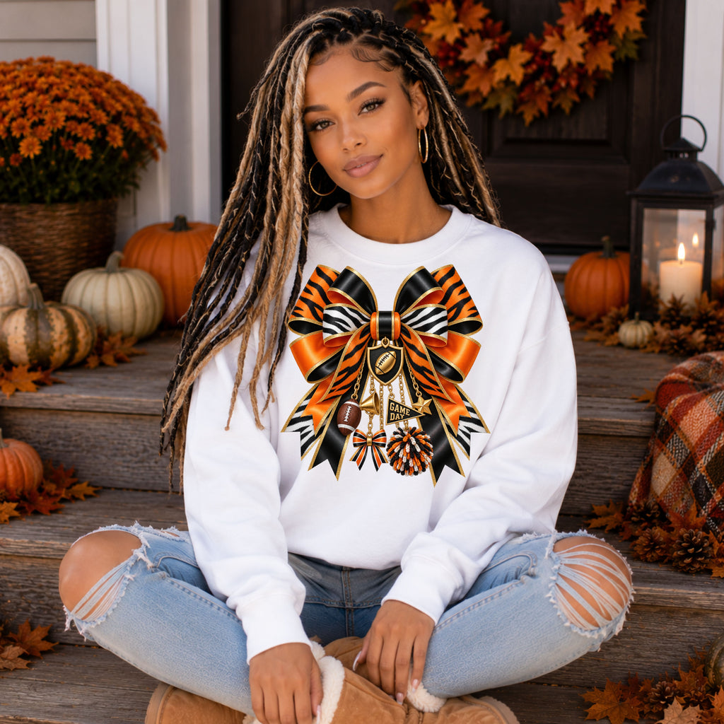 Tiger Stripe Bow Crewneck Sweatshirt