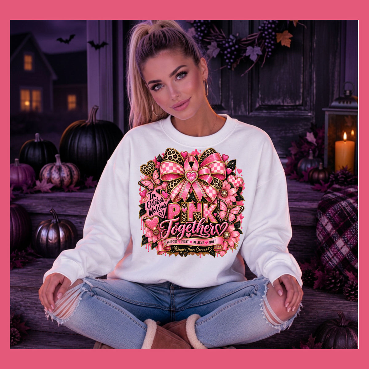 Breast Cancer Awareness Crewneck — 'Pink Together' Ribbon Sweatshirt