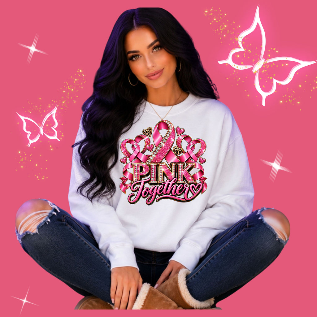 Breast Cancer Awareness Crewneck Sweatshirt — "Pink Together" Ribbon Design