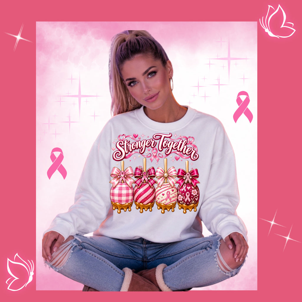 Stronger Together Sweatshirt – Pink Ribbon Candy Hearts Crewneck