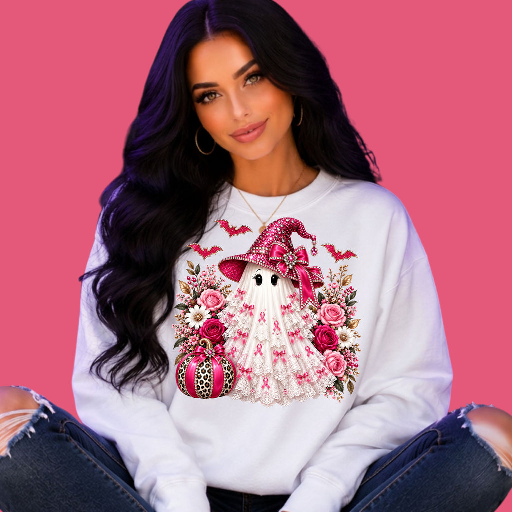 Pink Ribbon Halloween Ghost Sweatshirt