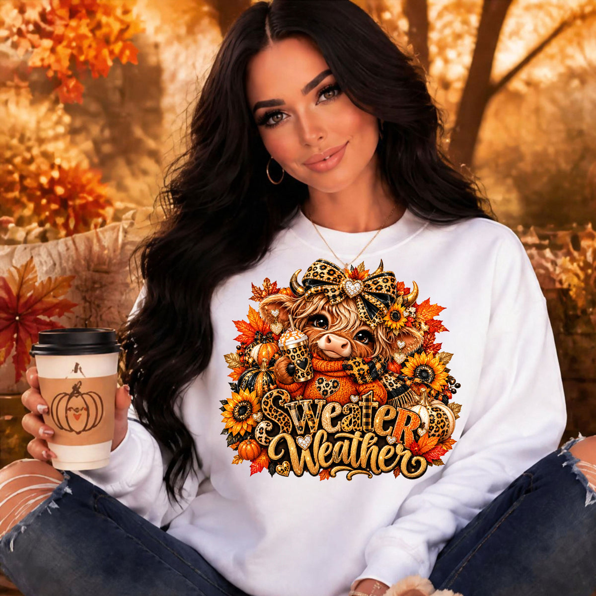 Sweater Weather Fall Sweatshirt — Autumn Pig & Sunflower Cozy Crewneck