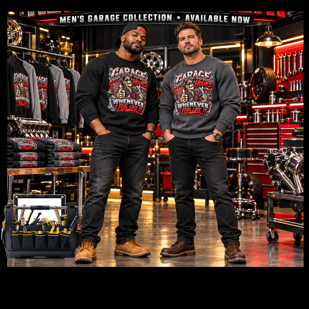 Garage Hours Crewneck Sweatshirt — "Garage Hours Whenever I Feel Like It" Mechanic Crew Pullover
