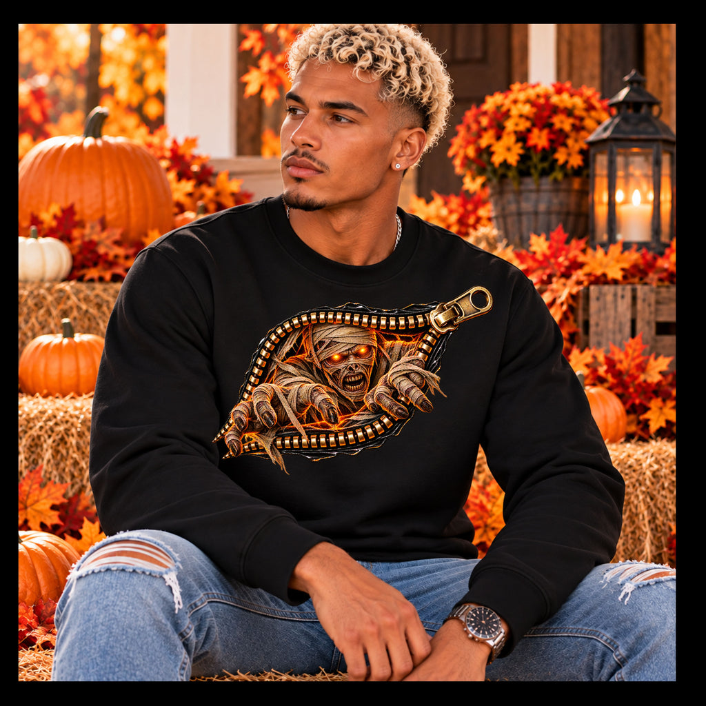 Mummy Zipper Halloween Graphic Sweatshirt