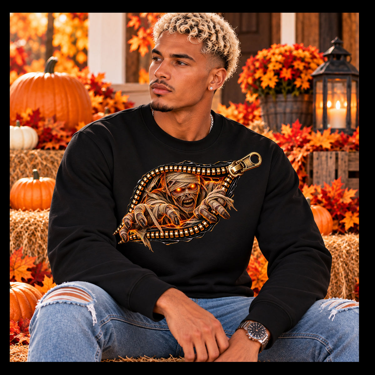 Mummy Zipper Halloween Graphic Sweatshirt