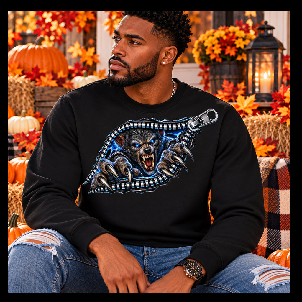 Werewolf  Ripper Zipper Graphic Crewneck Sweatshirt