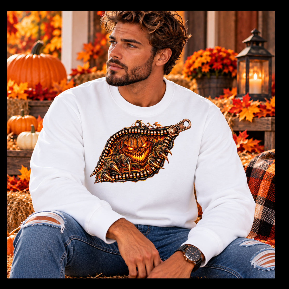 Scary Pumpkin Gothic  Crewneck Sweatshirt