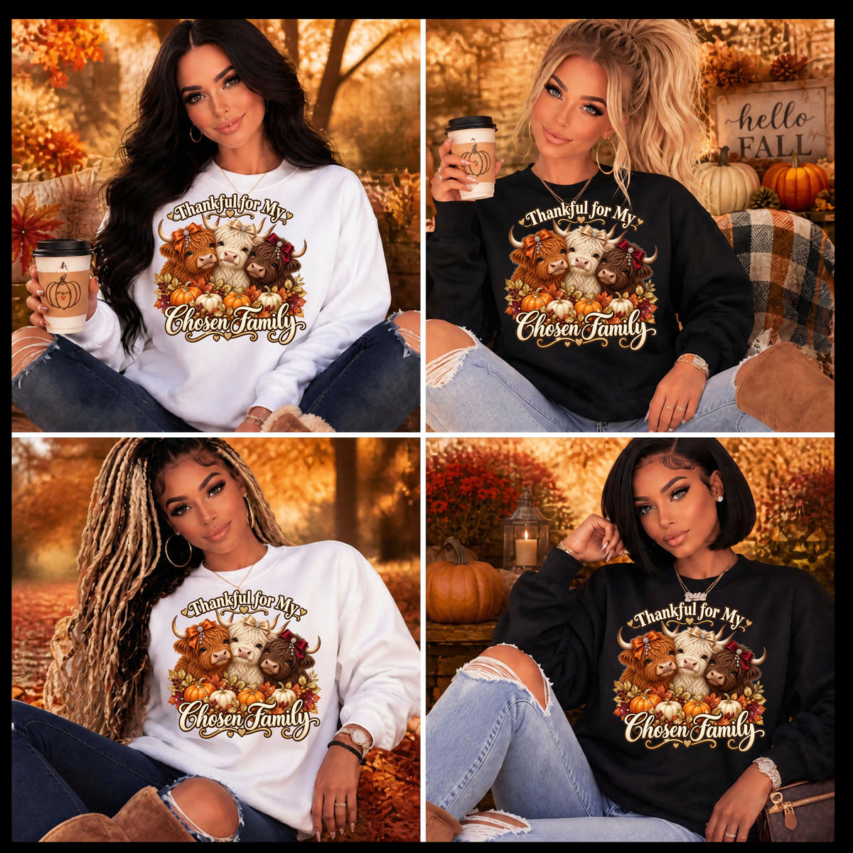 Thankful for My Chosen Family Highland Cow Sweatshirt
