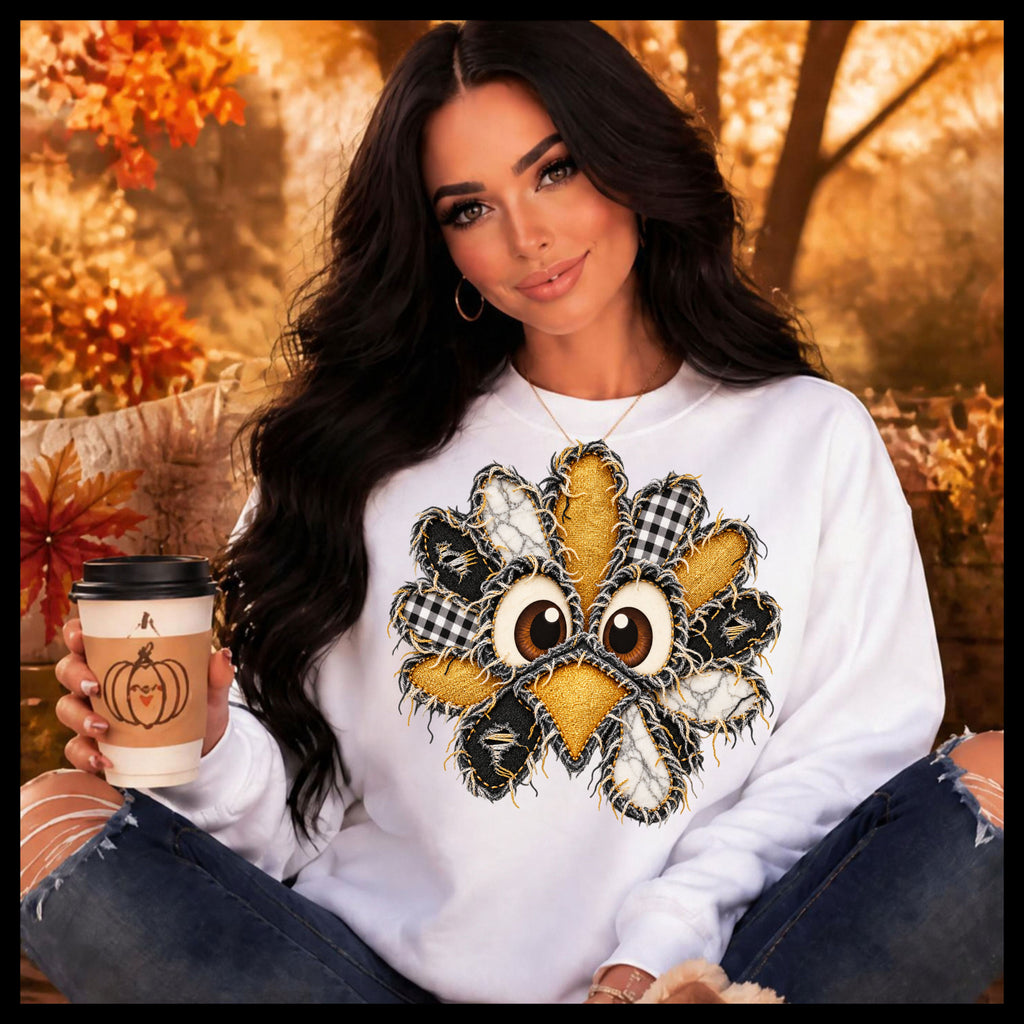 Cute Turkey Sweatshirt | Peekaboo Turkey Thanksgiving Graphic Crewneck