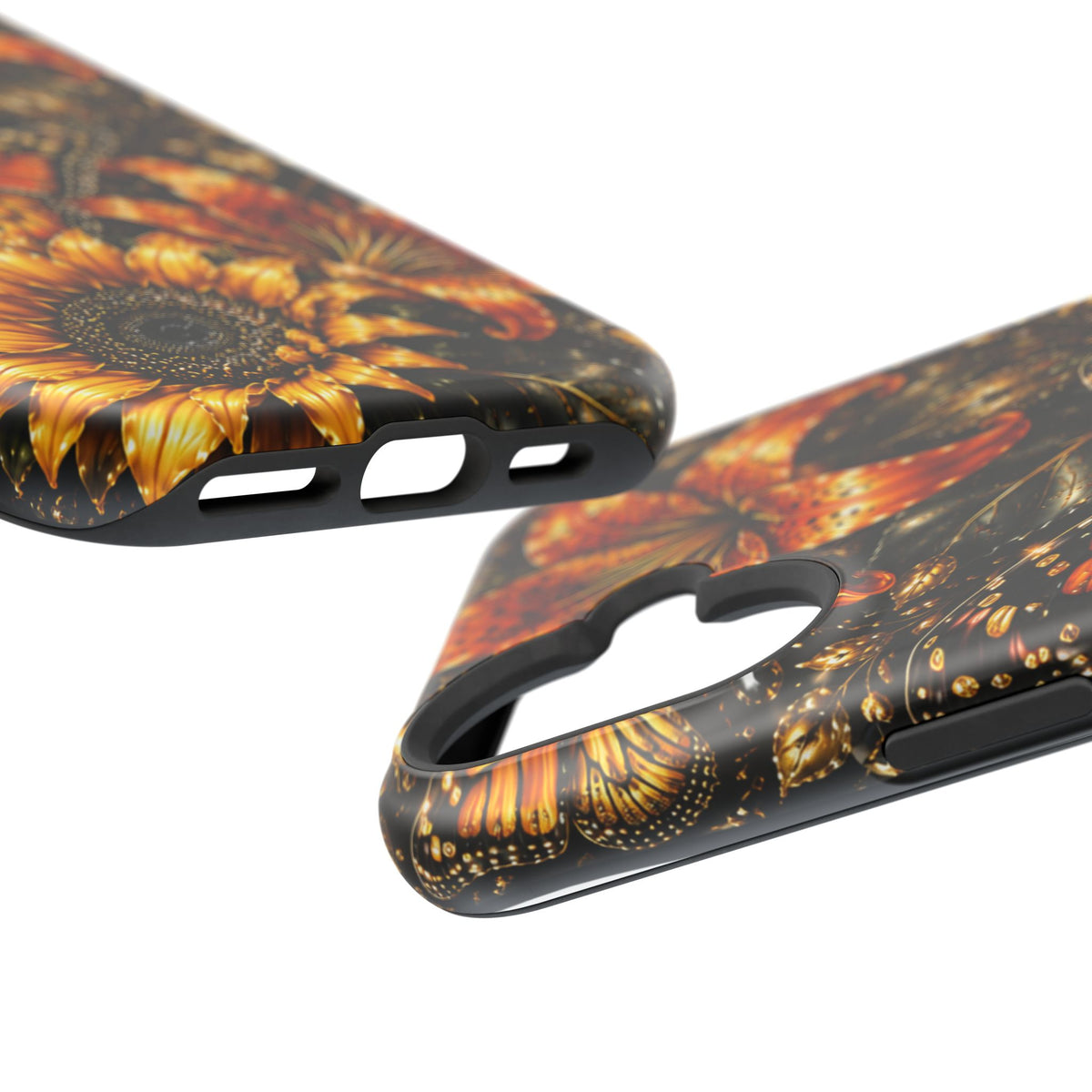 Floral Monarch Phone Case — Orange Sunflower & Butterfly Magnetic Impact-Resistant Case