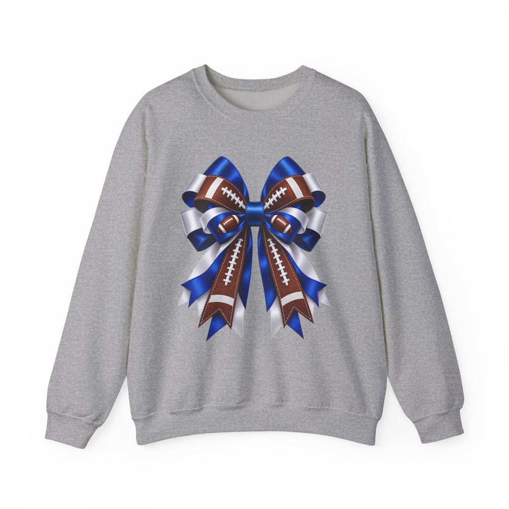Football Ribbon Crewneck Sweatshirt — Blue & Brown Game Day Bow Design