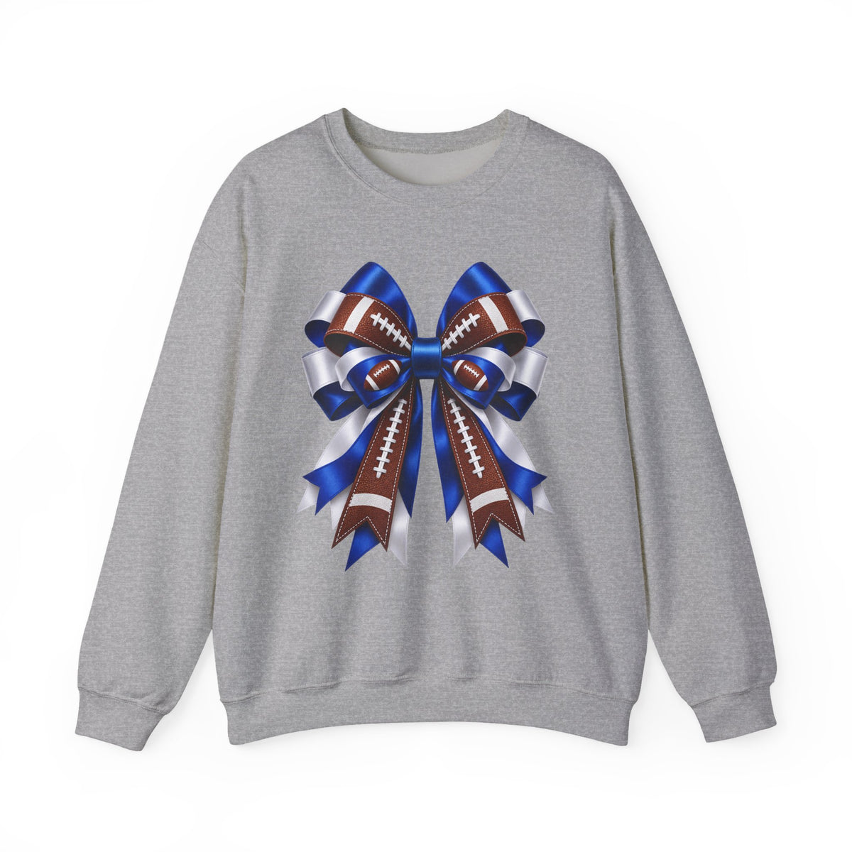 Football Ribbon Crewneck Sweatshirt — Blue & Brown Game Day Bow Design