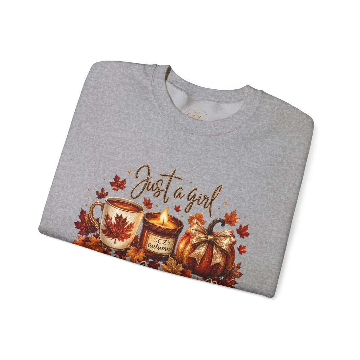 Fall Cozy Sweatshirt — "Just a Girl Who Loves Fall" Autumn Candle & Pumpkin Crewneck