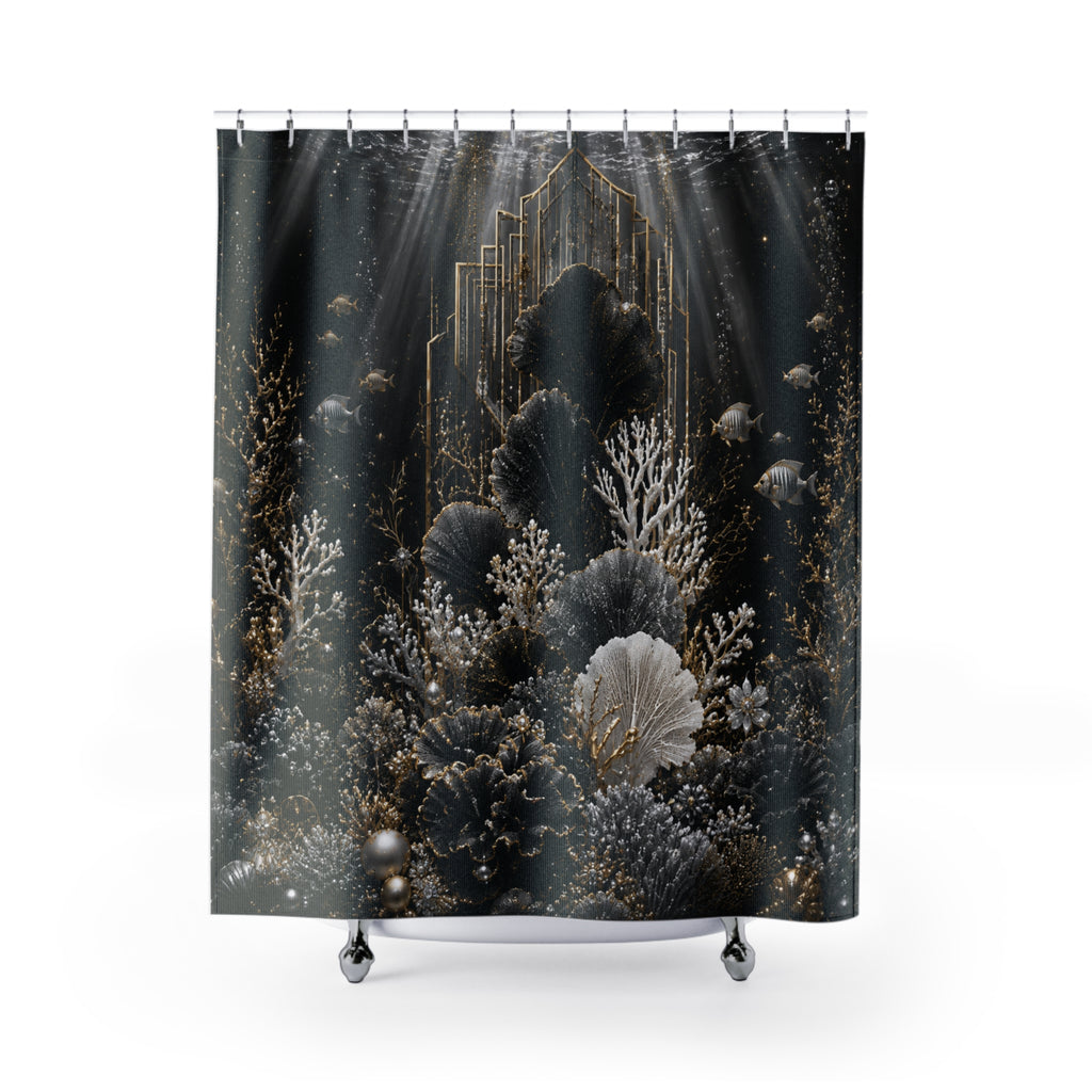 Shower Curtain — Art Deco Black & Gold Forest Bathroom Curtain