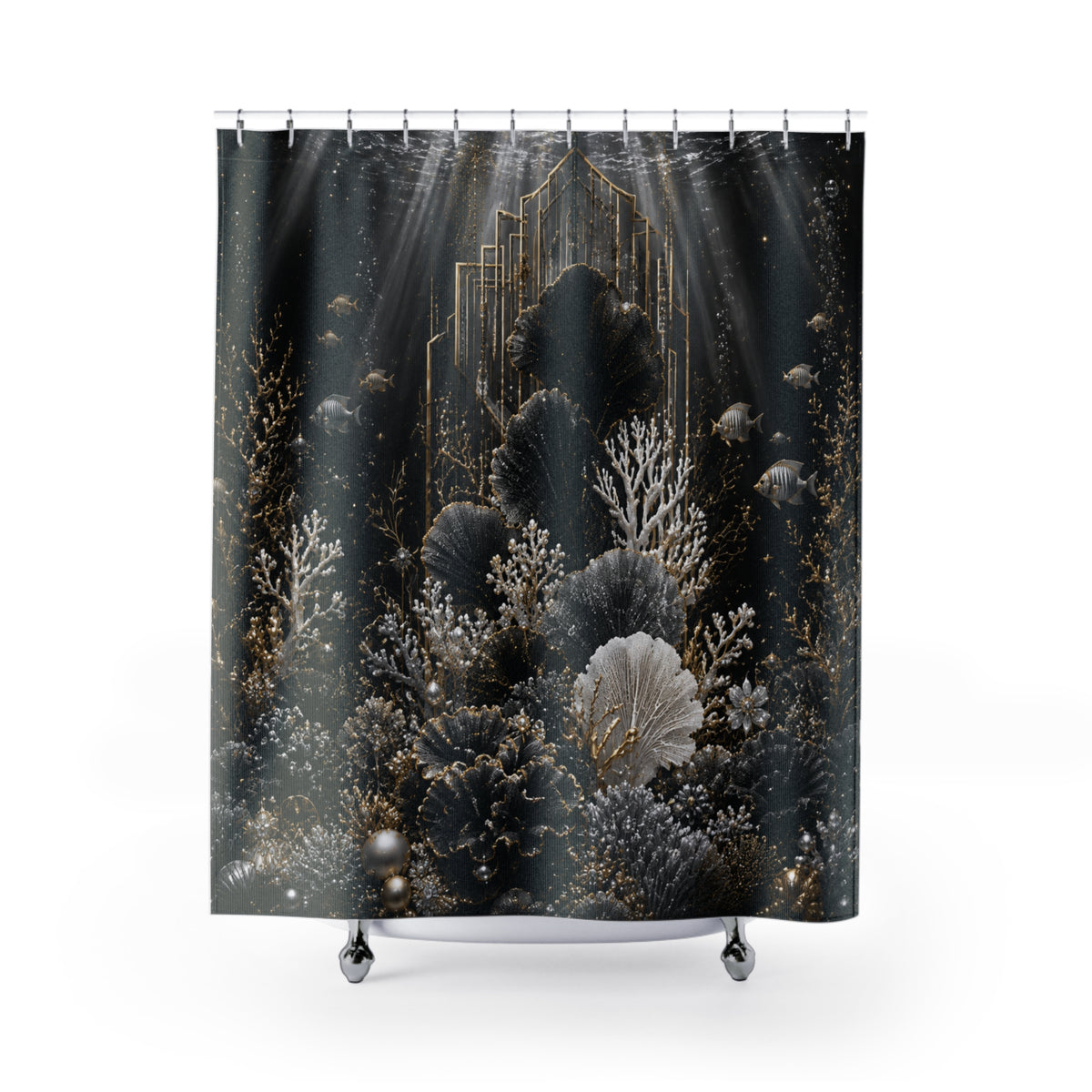 Shower Curtain — Art Deco Black & Gold Forest Bathroom Curtain