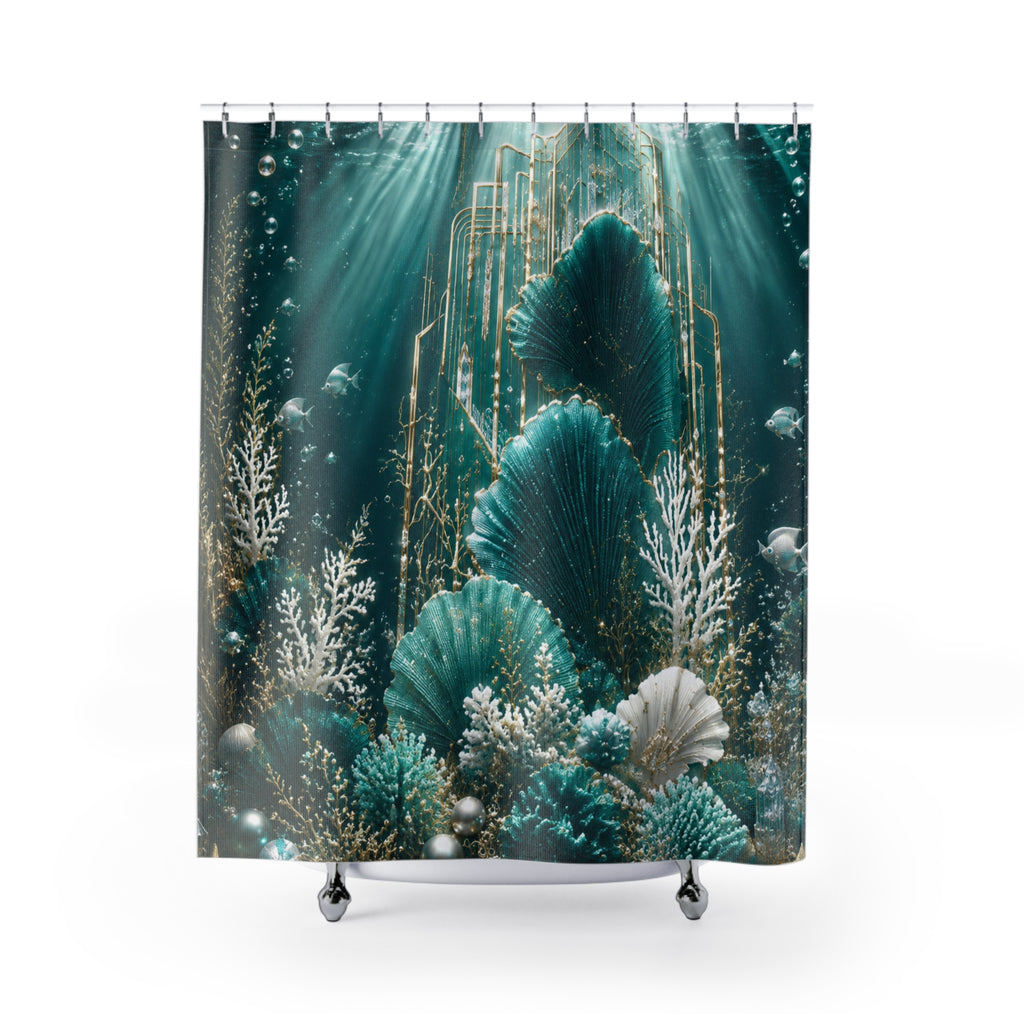 Shower Curtain — Underwater Art Deco Seashell Ocean Bathroom Decor