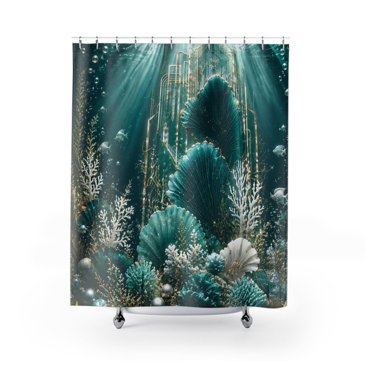 Shower Curtain — Underwater Art Deco Seashell Ocean Bathroom Decor