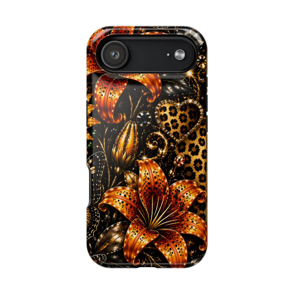 Floral Leopard Phone Case — Orange Lily Magnetic Impact-Resistant