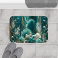 Teal Seashell Bath Mat — Underwater Coral Ocean Floor Bathroom Rug