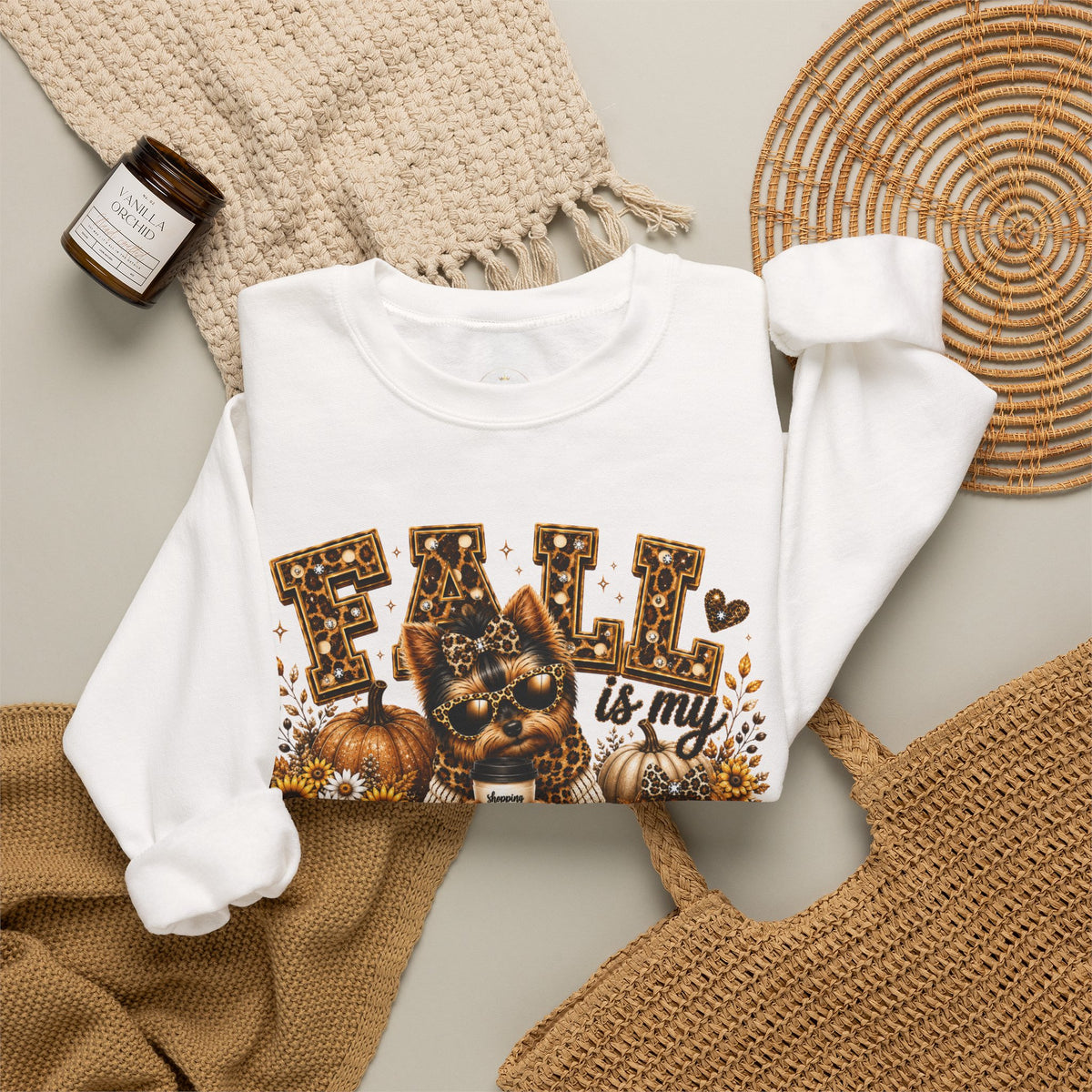 Fall Is My Favorite Season Sweatshirt — Cozy Autumn Cat & Pumpkin Design