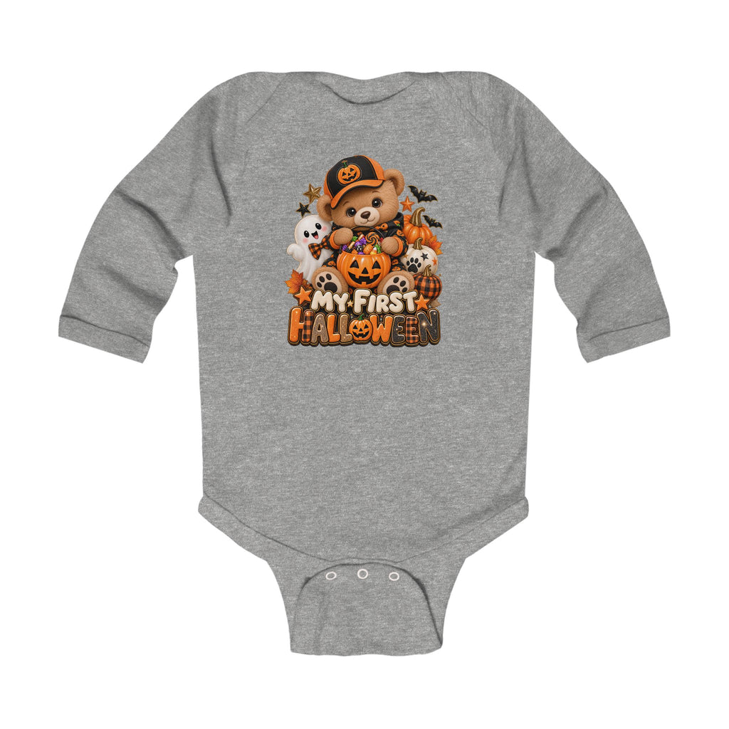 My First Halloween Baby Long Sleeve Onesie | Pumpkin Bear Graphic