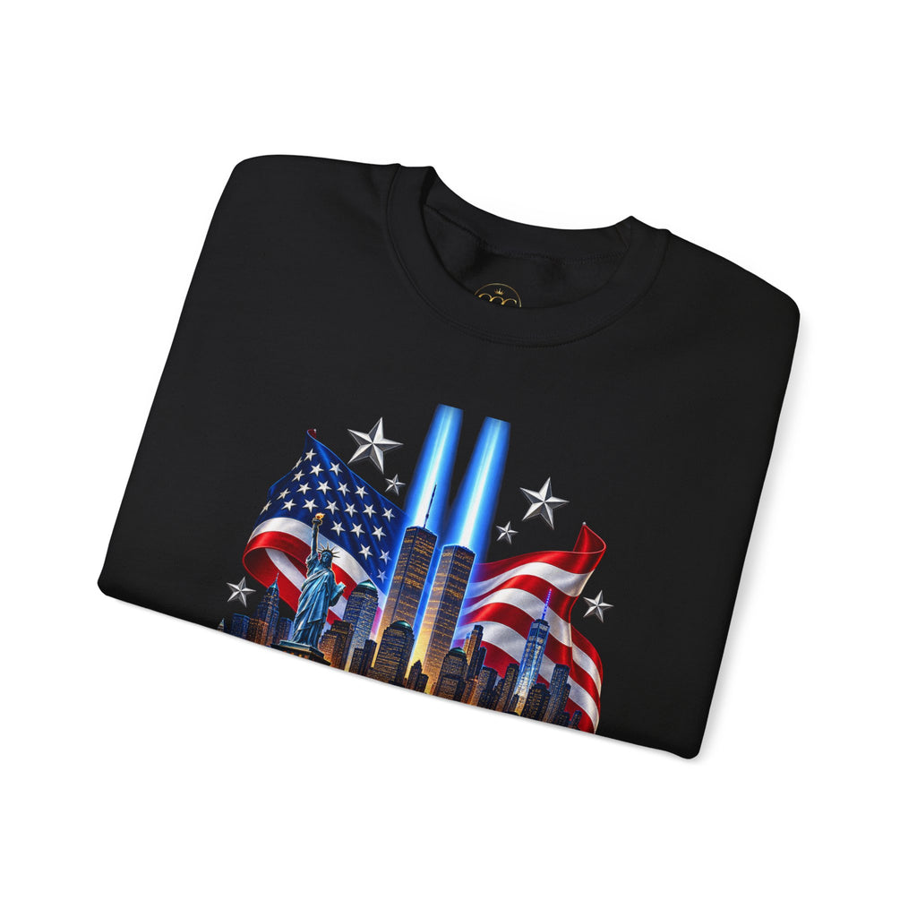 9/11 Memorial Crewneck Sweatshirt — “We Will Never Forget” Tribute