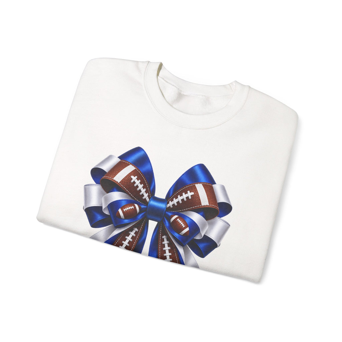Football Ribbon Crewneck Sweatshirt — Blue & Brown Game Day Bow Design