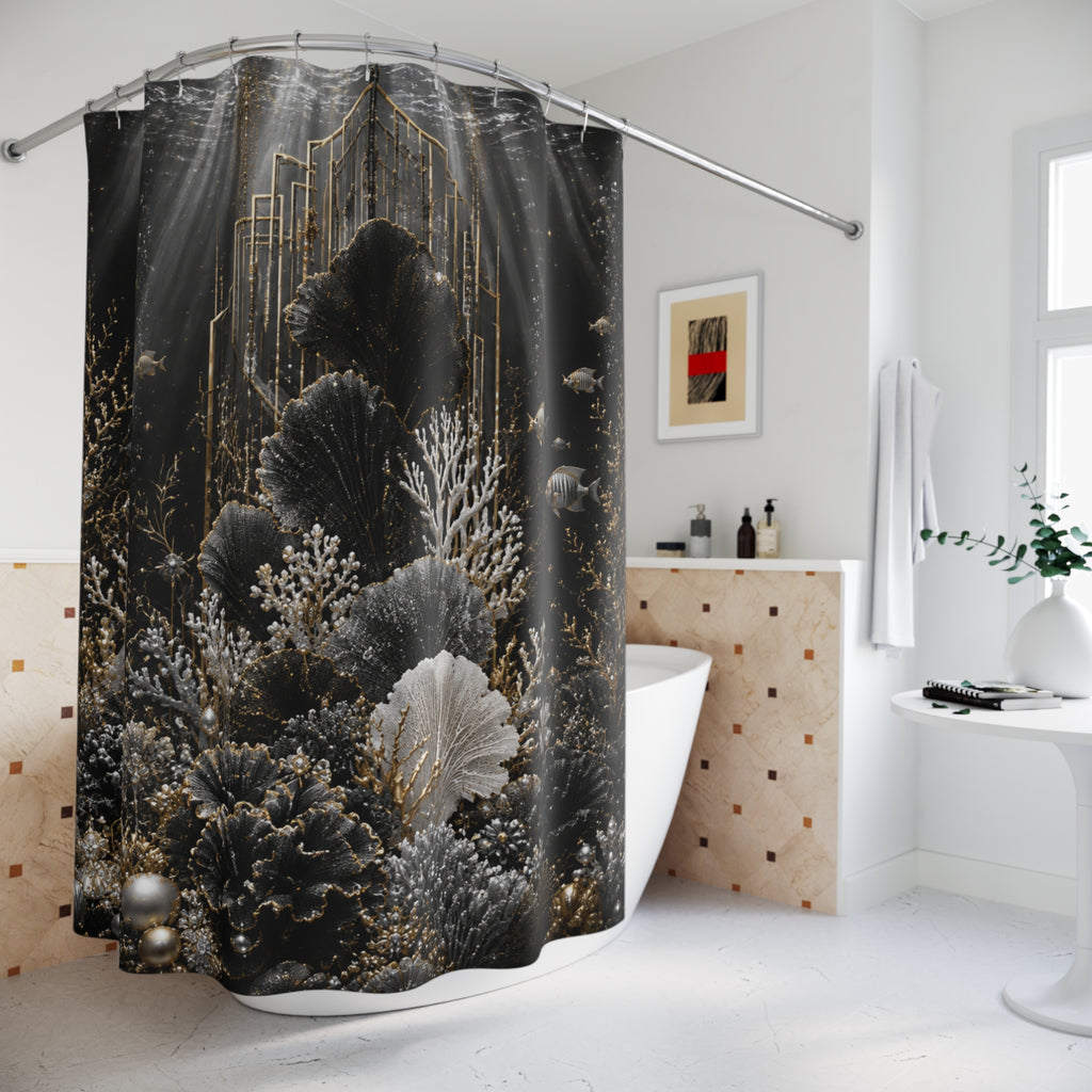 Shower Curtain — Art Deco Black & Gold Forest Bathroom Curtain