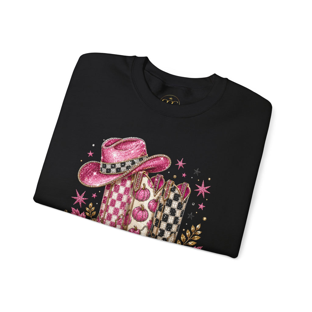 Cowgirl Cowboy Boots & Hat Sweatshirt — Pink Western Graphic Crewneck