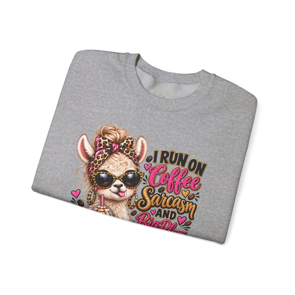 I Run on Coffee, Sarcasm & Big Plans Sweatshirt – Funny Coffee Llama Crewneck