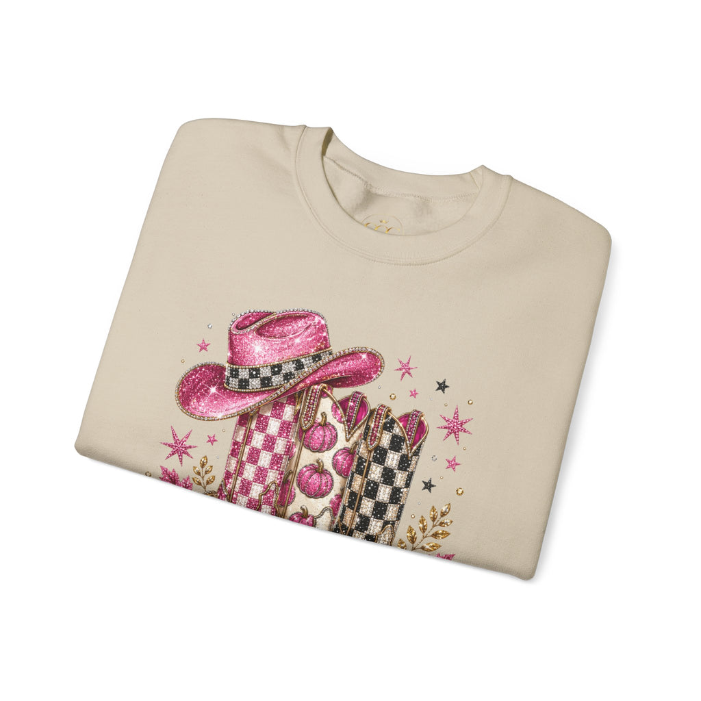 Cowgirl Cowboy Boots & Hat Sweatshirt — Pink Western Graphic Crewneck