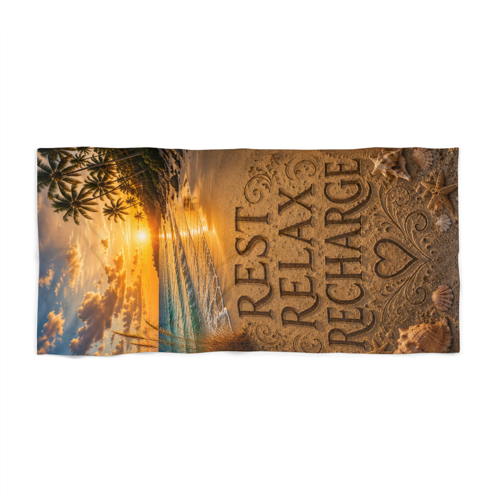 Rest • Relax • Recharge | Luxury Beach Towel | Coastal Serenity Collection